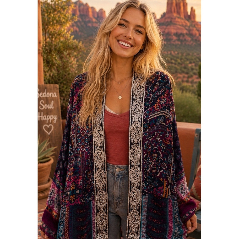 Soft Surroundings Tunic Gold Trim Sedona Museum Whimsycal Earth Tones Size Small